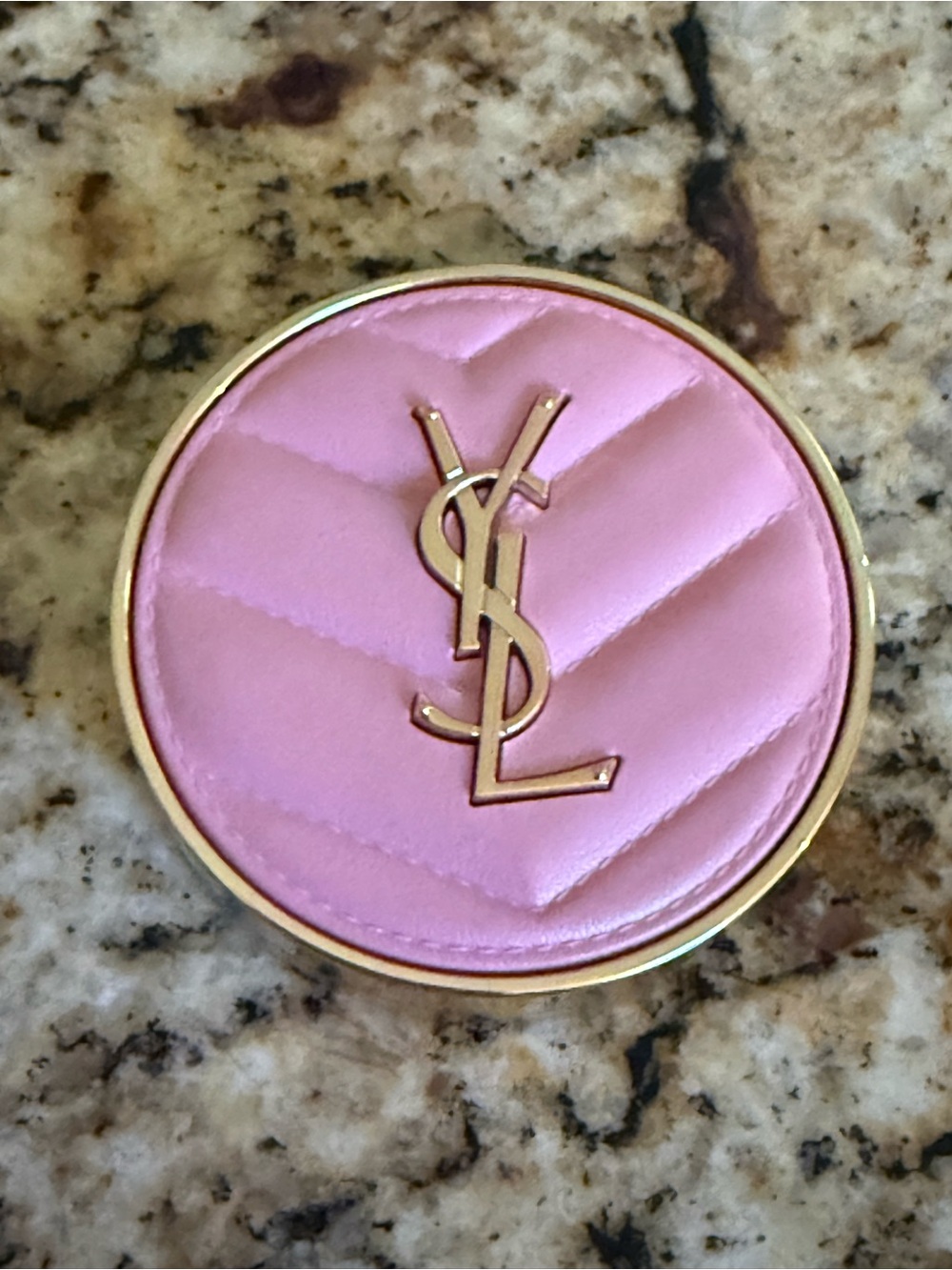 Yves Saint Laurent Pink Quilted Blush Compact with Gold YSL Emblem